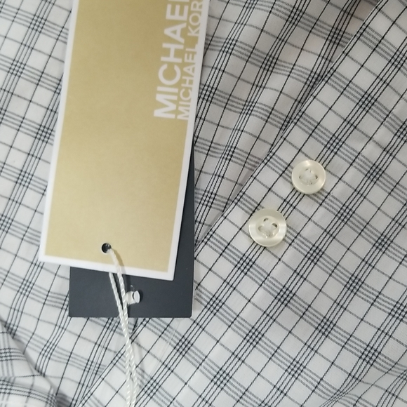 MICHAEL MICHAEL KORS White Gray Plaid Oeko-Tex Button Down Shirt in Shadow - Picture 7 of 14